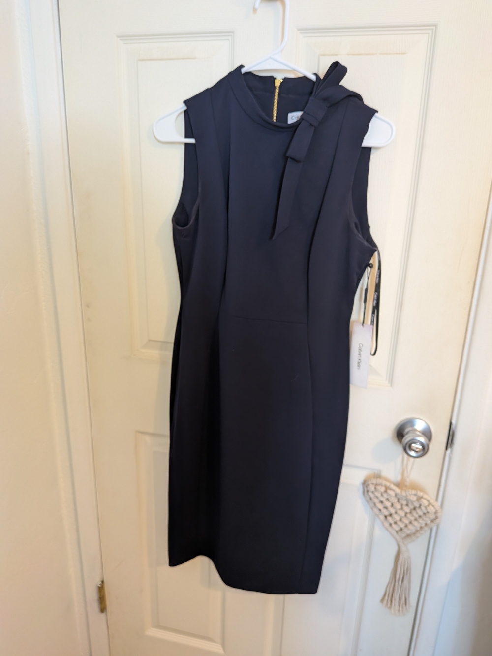 Calvin Klein Navy Sleeveless Tie-Neck Midi Dress